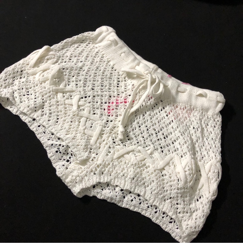 Sugar Thrillz White Crochet Lace-Up Shorts